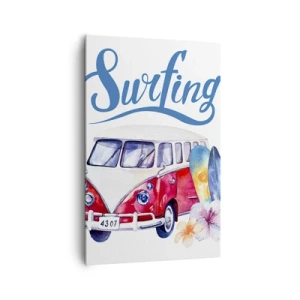 Quadro su tela - Stampe su Tela - Grafica colorata con un autobus e un tema di surf - 80x120cm - In pulmino a fare surf - Decorazione murale moderna per soggiorno e camera da letto ARTTOR
