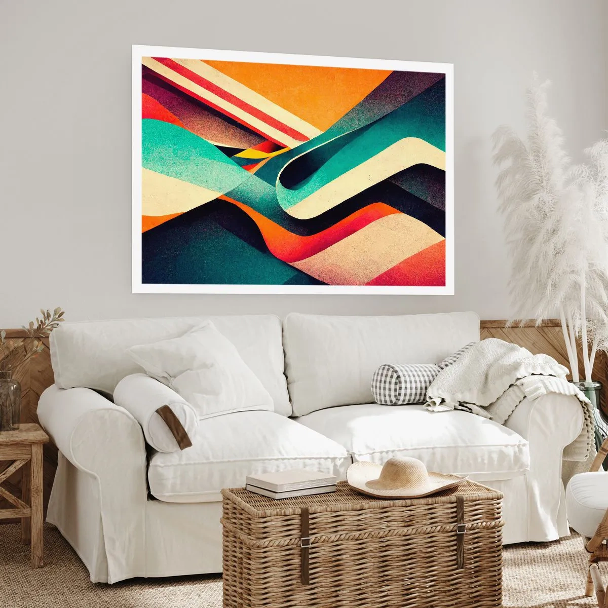 Poster - Onde astratte colorate in una composizione dinamica - 100x70cm - Composizione intensa - Decorazione murale moderna per soggiorno e camera da letto ARTTOR