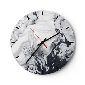 Orologio da parete - Orologio in Vetro - Un motivo astratto nelle tonalità del bianco e del nero che ricorda il marmo. - 30x30cm - Il centro della terra - Decorazione murale moderna per soggiorno, cucina e camera da letto ARTTOR