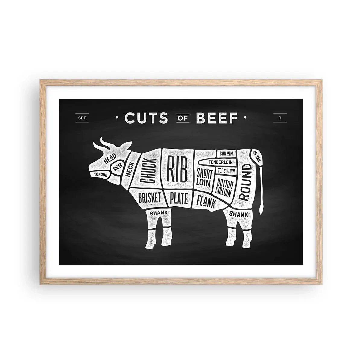 Poster in cornice rovere chiaro - Il sillabario del macellaio - 70x50 cm