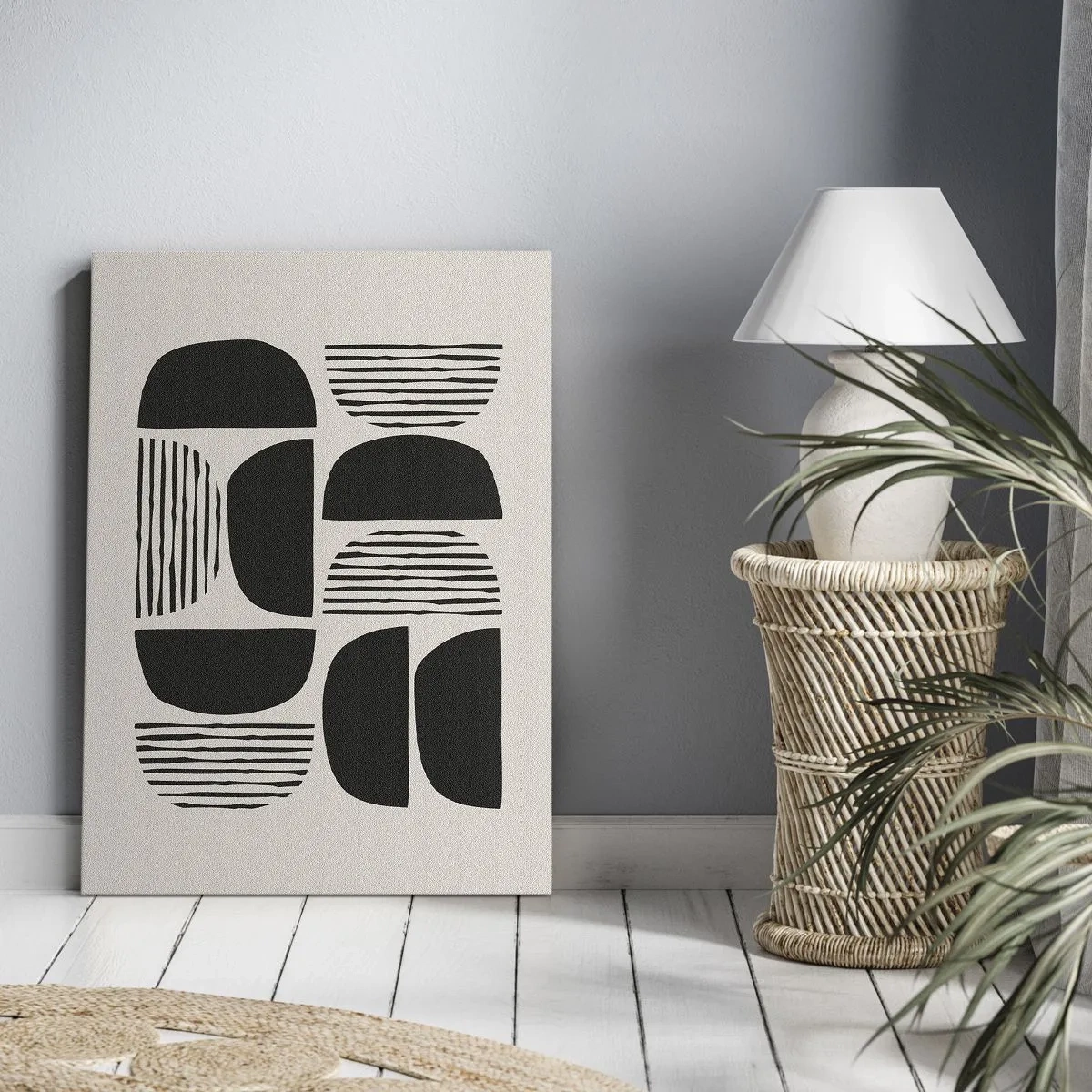 Quadro su tela - Stampe su Tela - Geometria con semicerchi e linee in nero su sfondo chiaro - 70x100cm - Sistemi di metà - Decorazione murale moderna per soggiorno e camera da letto ARTTOR