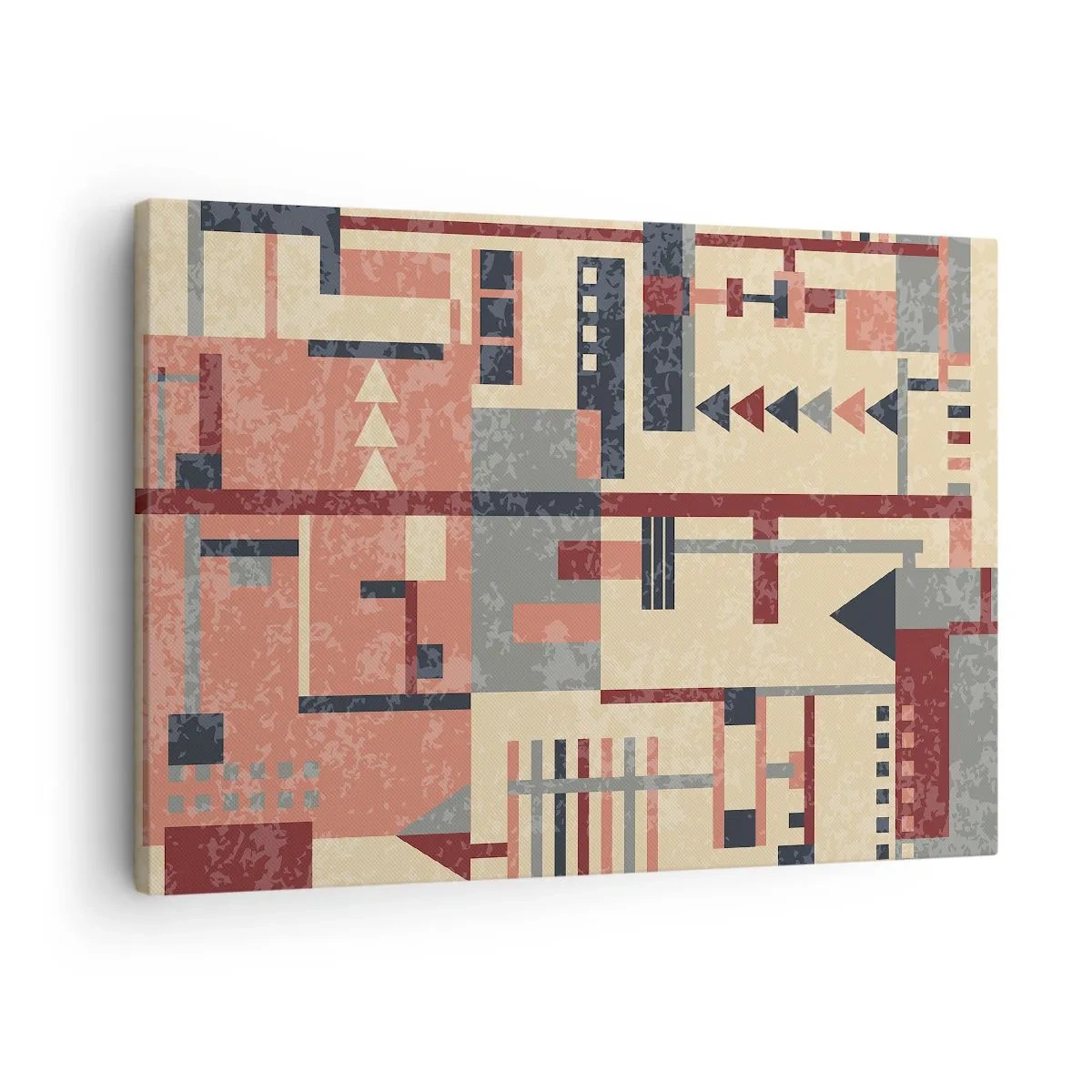 Quadro su tela - Stampe su Tela - Motivo geometrico nei toni pastello del beige, rosso e grigio - 70x50cm - Combinazione di orizzontali e verticali - Decorazione murale moderna per soggiorno e camera da letto ARTTOR