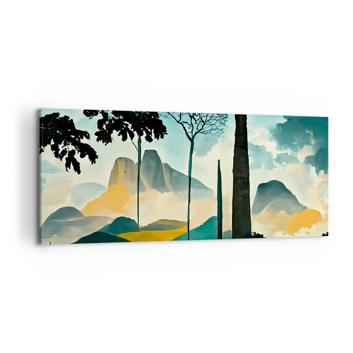 Quadro su tela - Stampe su Tela - Un paesaggio pittoresco con alberi e montagne sullo sfondo - 120x50cm - Sempre più in alto - Decorazione murale moderna per soggiorno e camera da letto ARTTOR