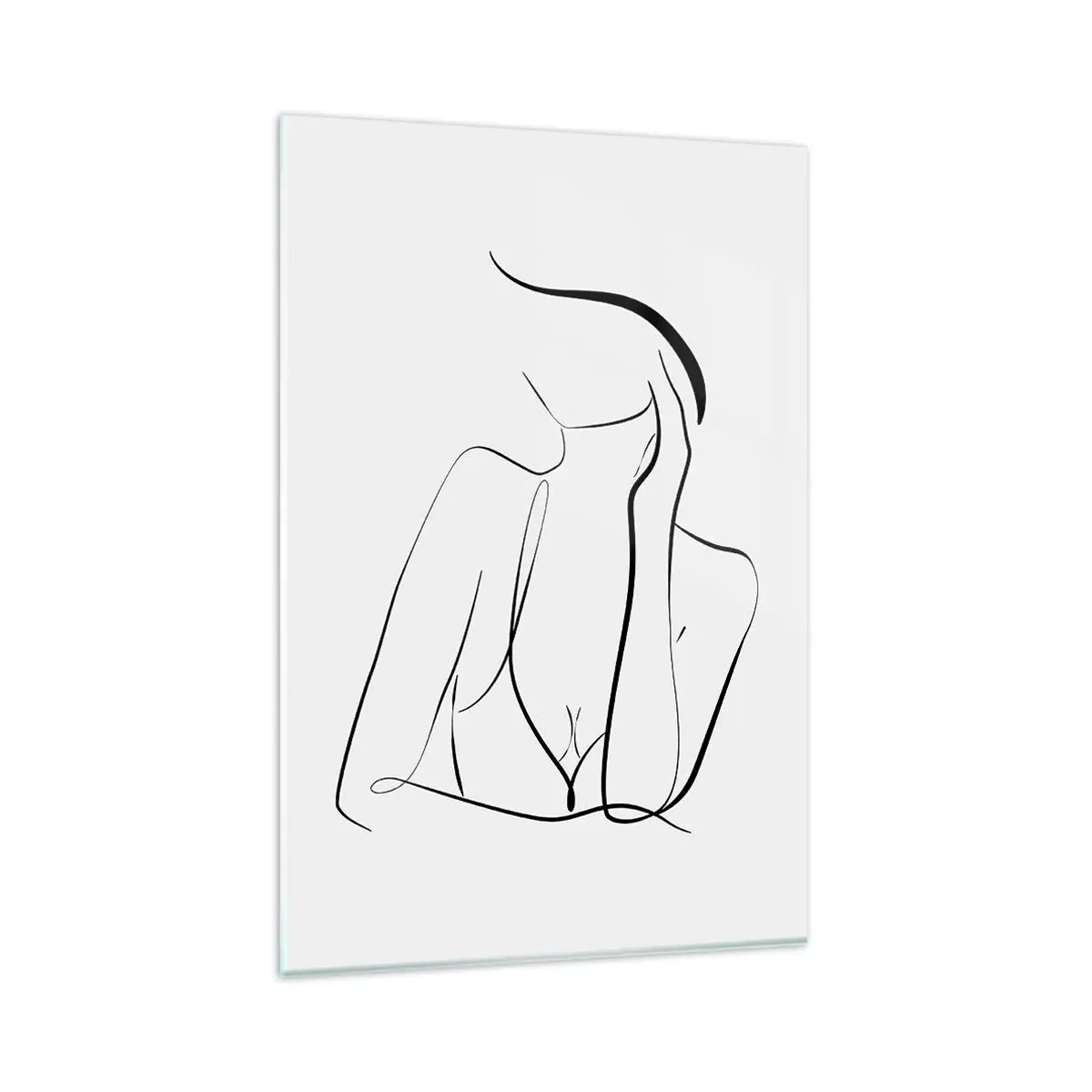 Quadro su vetro - Uno schizzo delicato di una silhouette femminile in stile minimalista - 80x120cm - Sull'onda dei sogni - Decorazione murale moderna per soggiorno e camera da letto ARTTOR