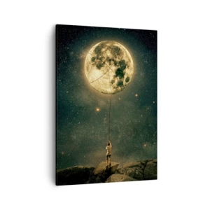 Quadro su tela - Stampe su Tela - Uomo con la Luna contro il cielo stellato - 50x70cm - Chi ha rubato la luna - Decorazione murale moderna per soggiorno e camera da letto ARTTOR