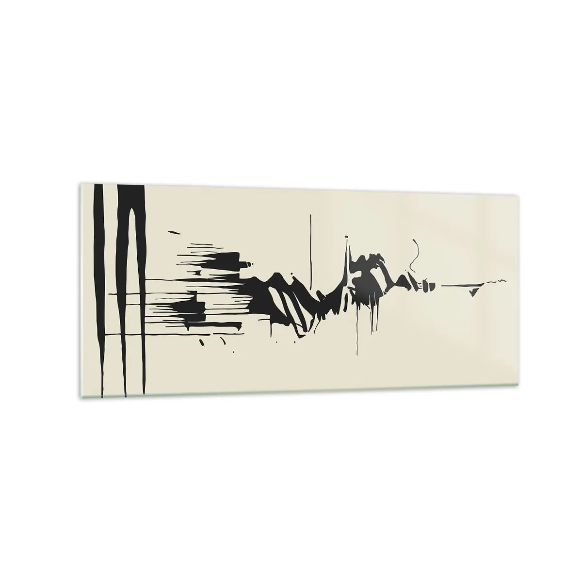 Quadro su vetro - Astrazione minimalista con linee nere su sfondo chiaro - 120x50cm - Astrazione frettolosa - Decorazione murale moderna per soggiorno e camera da letto ARTTOR