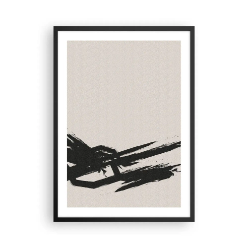 Poster in cornice nera - Astrazione dinamica con una pennellata in nero - 50x70cm - Corsa sfrenata - Decorazione murale moderna per soggiorno e camera da letto ARTTOR