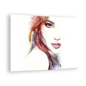 Quadro su vetro - Illustrazione di un ritratto ad acquerello di una donna - 70x50cm - Vademecum: seguimi - Decorazione murale moderna per soggiorno e camera da letto ARTTOR