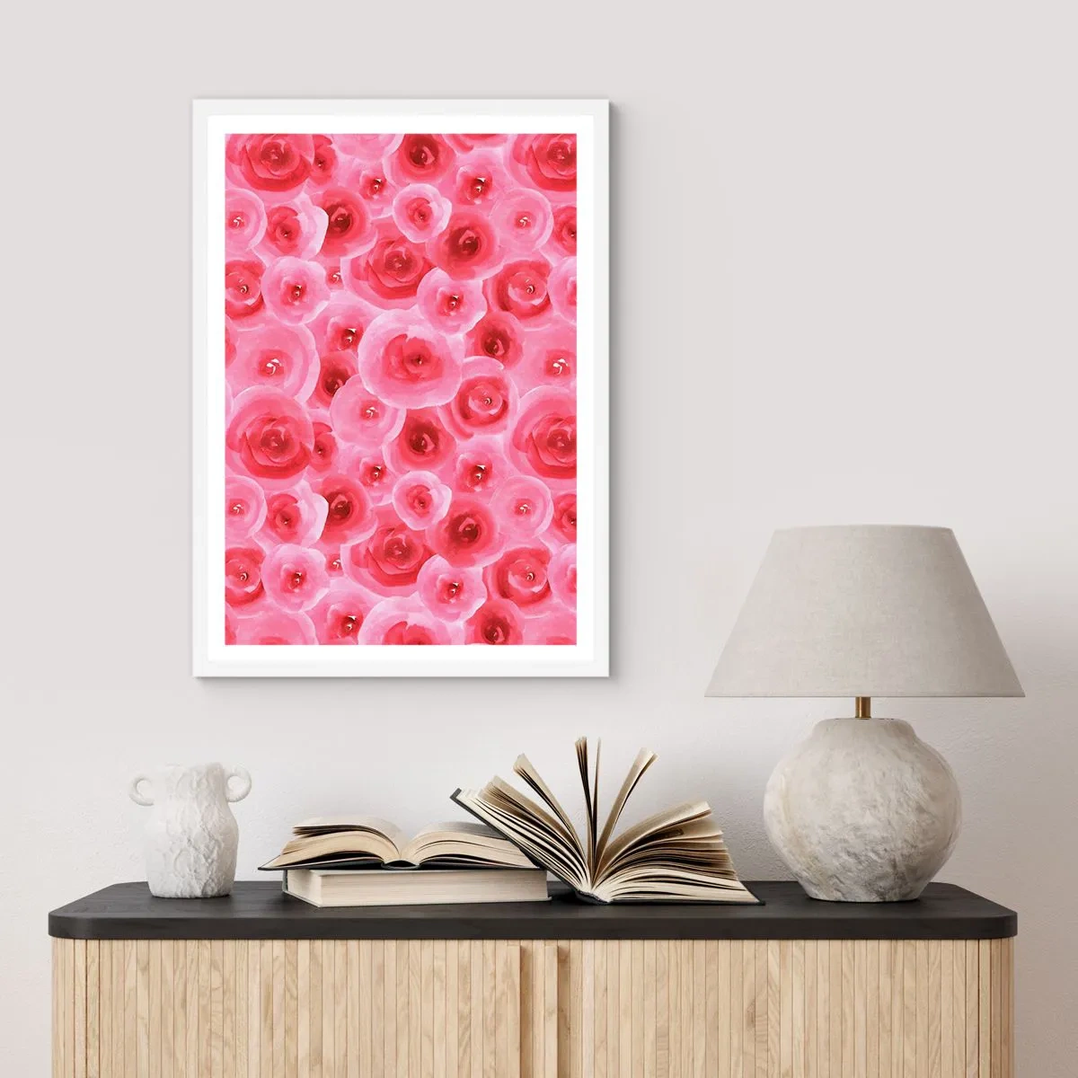 Poster in cornice bianca - Rose in alto e in basso - 70x100 cm