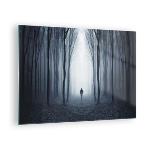 Quadro su vetro - Una figura in una foresta oscura con la nebbia sullo sfondo - 70x50cm - E tutto è semplice e chiaro - Decorazione murale moderna per soggiorno e camera da letto ARTTOR