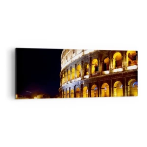 Quadro su tela - Stampe su Tela - Il Colosseo illuminato dalle luci di notte a Roma - 140x50cm - È tempo di iniziare i giochi - Decorazione murale moderna per soggiorno e camera da letto ARTTOR