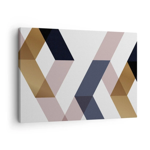 Quadro su tela - Stampe su Tela - Motivi geometrici nei toni dell'oro e del blu navy - 70x50cm - Piani e angoli - Decorazione murale moderna per soggiorno e camera da letto ARTTOR