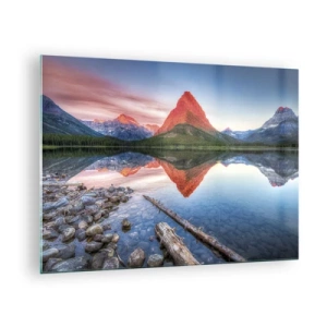 Quadro su vetro - Una cima di montagna riflessa in un lago calmo - 70x50cm - Caldo e freddo - Decorazione murale moderna per soggiorno e camera da letto ARTTOR