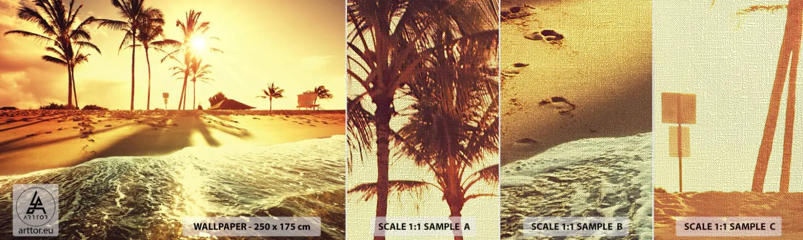 Campione di Fotomurale Premium Canvas - Pomeriggio in California - Paesaggio, Spiaggia, Palma da cocco - 100x30 cm