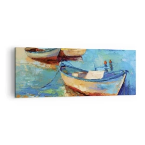 Quadro su tela - Stampe su Tela - Barche colorate ormeggiate in acque calme - 140x50cm - Nella baia del sud - Decorazione murale moderna per soggiorno e camera da letto ARTTOR