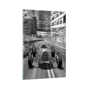 Quadro su vetro - Scena di gara automobilistica retrò monocromatica - 80x120cm - Tanto tempo fa a Montecarlo - Decorazione murale moderna per soggiorno e camera da letto ARTTOR