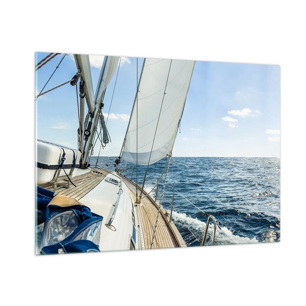 Quadro su vetro - Uno yacht in mare aperto con le vele spiegate - 100x70cm - Benvenuta avventura - Decorazione murale moderna per soggiorno e camera da letto ARTTOR