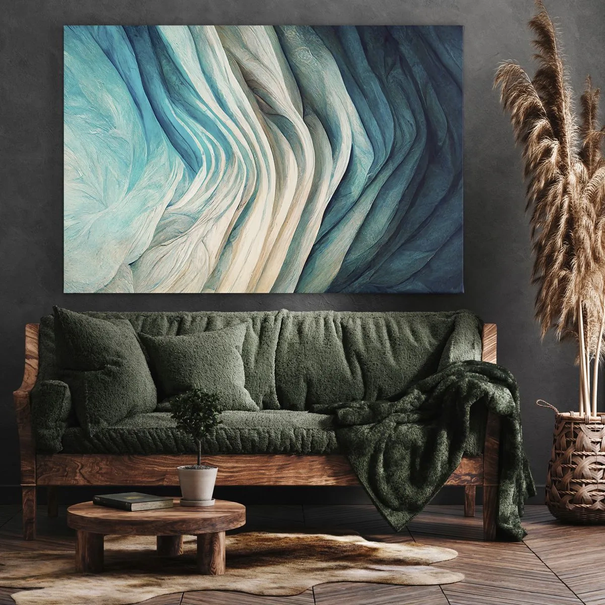 Quadro su tela - Stampe su Tela - Onde dinamiche nelle tonalità del blu e del bianco - 70x50cm - Blu insaziabile - Decorazione murale moderna per soggiorno e camera da letto ARTTOR