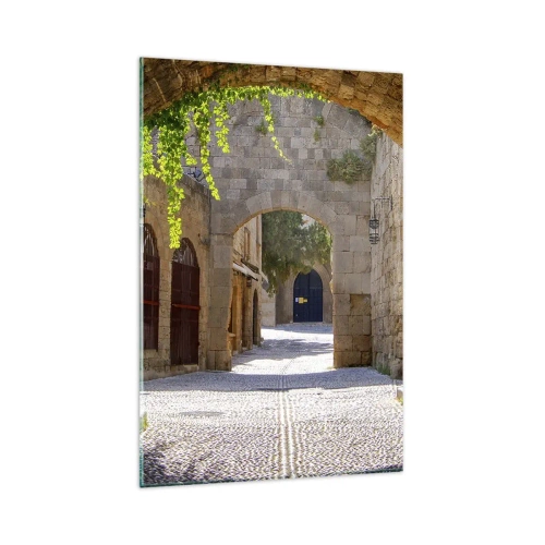 Quadro su vetro - Archi in pietra e strade acciottolate in stile medievale - 80x120cm - Adesso passerà il corteo - Decorazione murale moderna per soggiorno e camera da letto ARTTOR