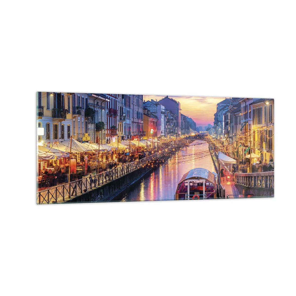 Quadro su vetro - Sera di luce e di divertimento - 100x40 cm