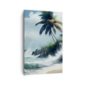 Quadro su tela - Stampe su Tela - Costa tropicale con palme e mare agitato - 80x120cm - Sulla riva tropicale - Decorazione murale moderna per soggiorno e camera da letto ARTTOR