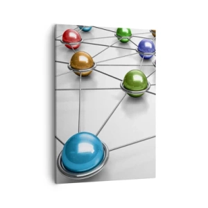 Quadro su tela - Stampe su Tela - Palline colorate collegate da linee sottili su uno sfondo bianco - 50x70cm - Ragnatela cosmica - Decorazione murale moderna per soggiorno e camera da letto ARTTOR