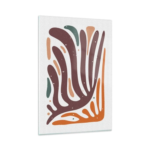 Quadro su vetro - Motivo organico con linee luminose in tonalità calde - 80x120cm - Composizione organica raggiante - Decorazione murale moderna per soggiorno e camera da letto ARTTOR