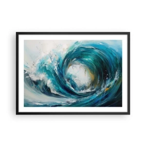Poster in cornice nera - Un'onda dinamica nei toni del blu e del turchese - 70x50cm - Portale marino - Decorazione murale moderna per soggiorno e camera da letto ARTTOR