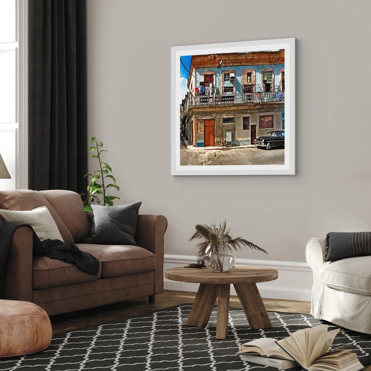 Poster in cornice bianca - Atmosfera dell'Avana - 40x40 cm