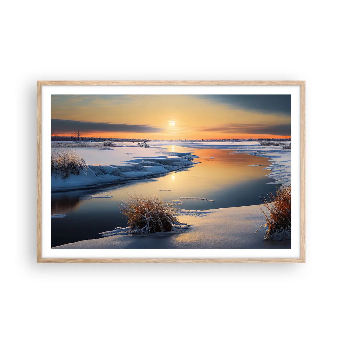 Poster in cornice rovere chiaro - Tramonto invernale - 91x61 cm
