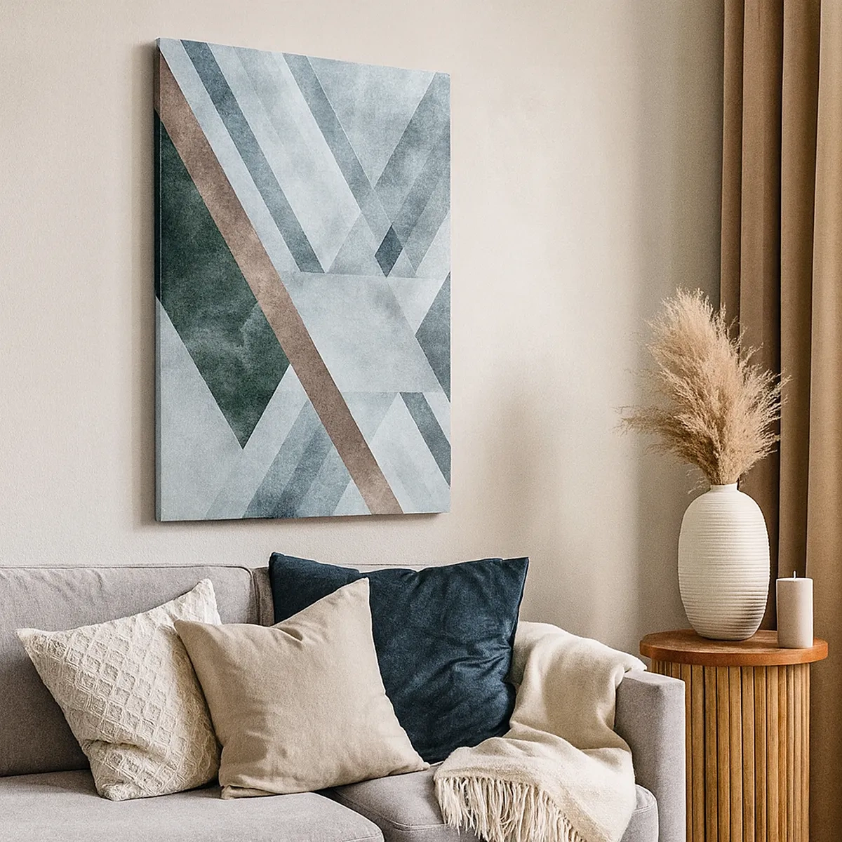 Quadro su tela - Stampe su Tela - Forme geometriche in tonalità fredde di blu e marrone - 50x70cm - La ricercata eleganza della geometria - Decorazione murale moderna per soggiorno e camera da letto ARTTOR