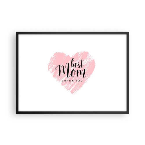 Poster in cornice nera - Cuore rosa con la scritta "Grazie mamma" su sfondo bianco - 70x50cm - È sempre il momento giusto - Decorazione murale moderna per soggiorno e camera da letto ARTTOR