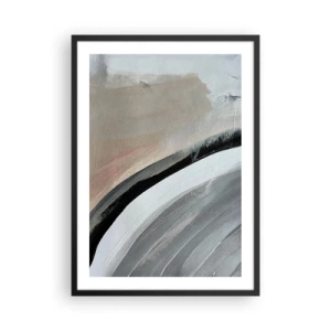 Poster in cornice nera - Composizione astratta con linee nelle tonalità del grigio e del beige. - 50x70cm - Composizione: arco di nero e grigio - Decorazione murale moderna per soggiorno e camera da letto ARTTOR