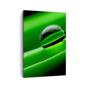 Quadro su tela - Stampe su Tela - Primo piano di una goccia di rugiada su una foglia verde - 50x70cm - La vita da vicino - Decorazione murale moderna per soggiorno e camera da letto ARTTOR