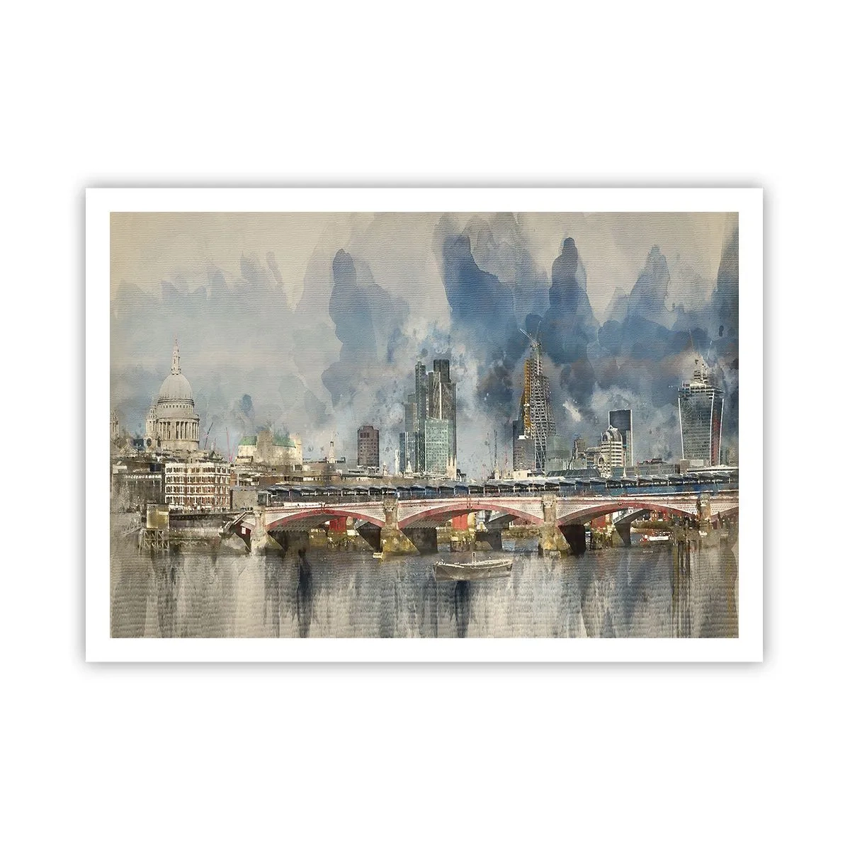 Poster - Vista ad acquerello del ponte e dello skyline della città - 100x70cm - Londra in tutta la sua bellezza - Decorazione murale moderna per soggiorno e camera da letto ARTTOR