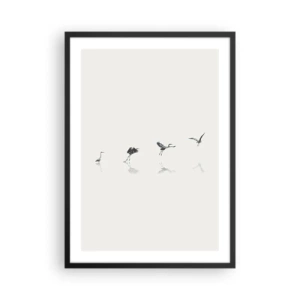 Poster in cornice nera - Una composizione minimalista di uccelli in riva all'acqua - 50x70cm - Quattro semplici passi - Decorazione murale moderna per soggiorno e camera da letto ARTTOR