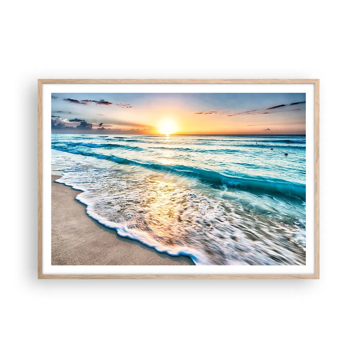 Poster in cornice rovere chiaro - Tramonto sul mare - 100x70 cm