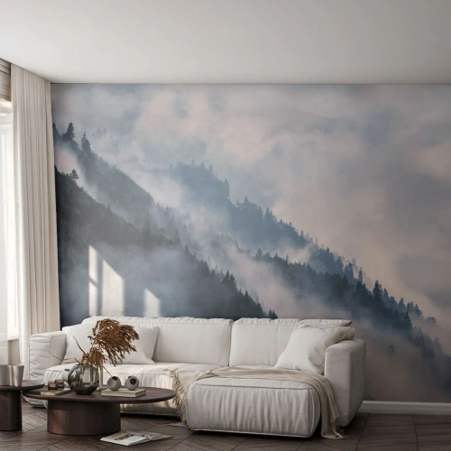 Fotomurali Standard Eco - Pendii montuosi nebbiosi ricoperti di foresta di conifere - 100x70cm - La mistica dei monti - Decorazione murale moderna per soggiorno e camera da letto ARTTOR