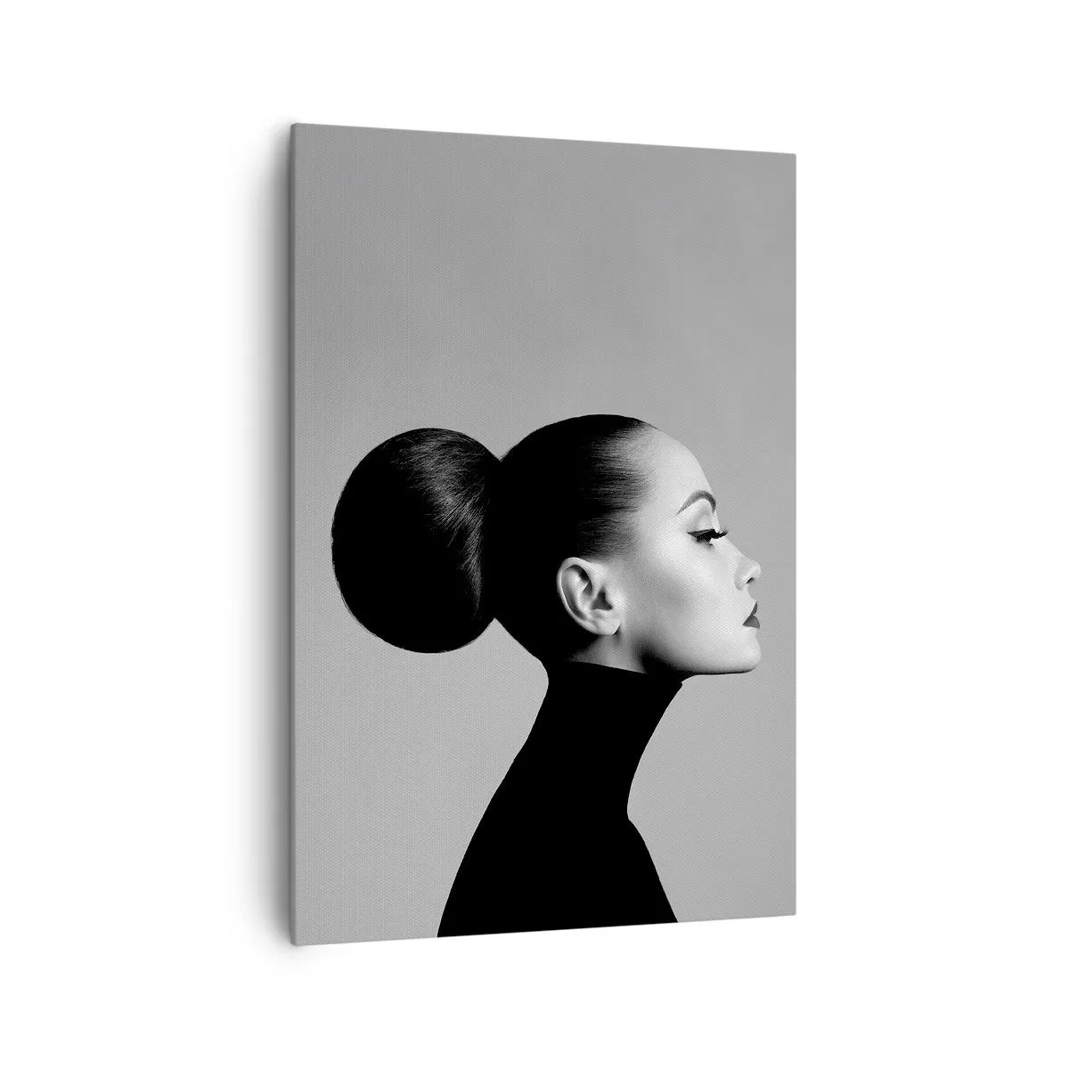 Quadro su tela - Stampe su Tela - Profilo di una donna in bianco e nero con un elegante chignon - 70x100cm - La Nefertiti di oggi - Decorazione murale moderna per soggiorno e camera da letto ARTTOR