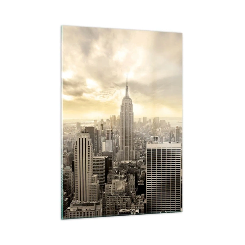 Quadro su vetro - Panorama della città con grattacieli e l'Empire State Building - 50x70cm - New York in grigio - Decorazione murale moderna per soggiorno e camera da letto ARTTOR