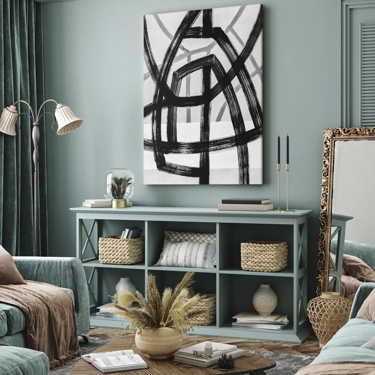 Quadro su tela - Stampe su Tela - Linee astratte in bianco e nero che si intersecano su uno sfondo chiaro - 70x100cm - Costruendo la profondità - Decorazione murale moderna per soggiorno e camera da letto ARTTOR