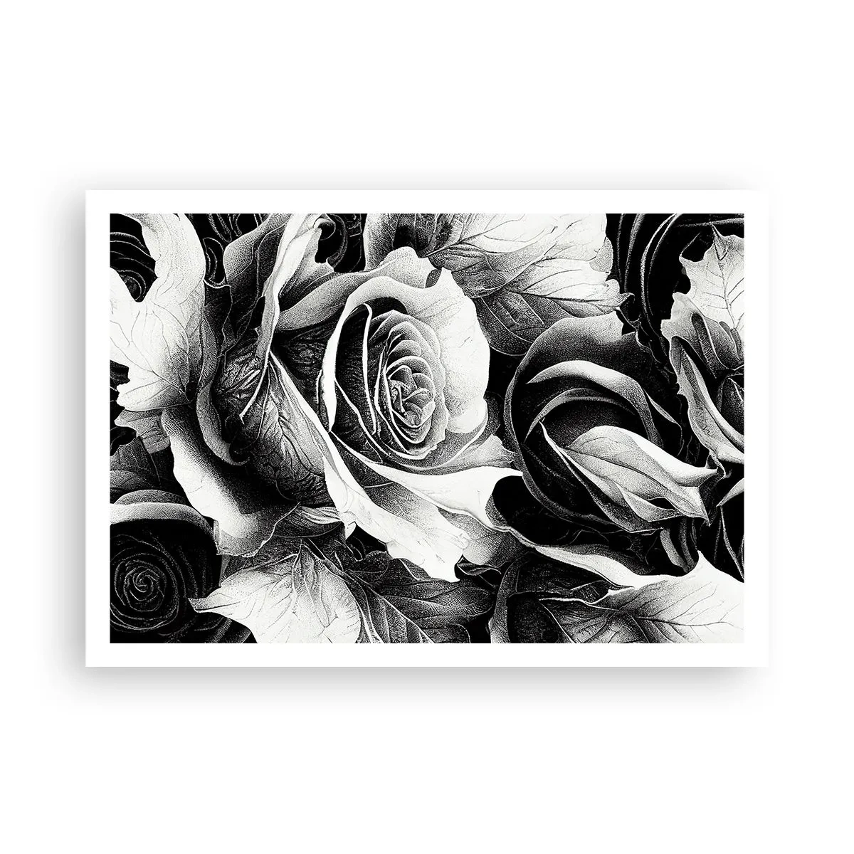 Poster - Rose bianche e nere in una composizione elegante - 100x70cm - Sempre regina - Decorazione murale moderna per soggiorno e camera da letto ARTTOR