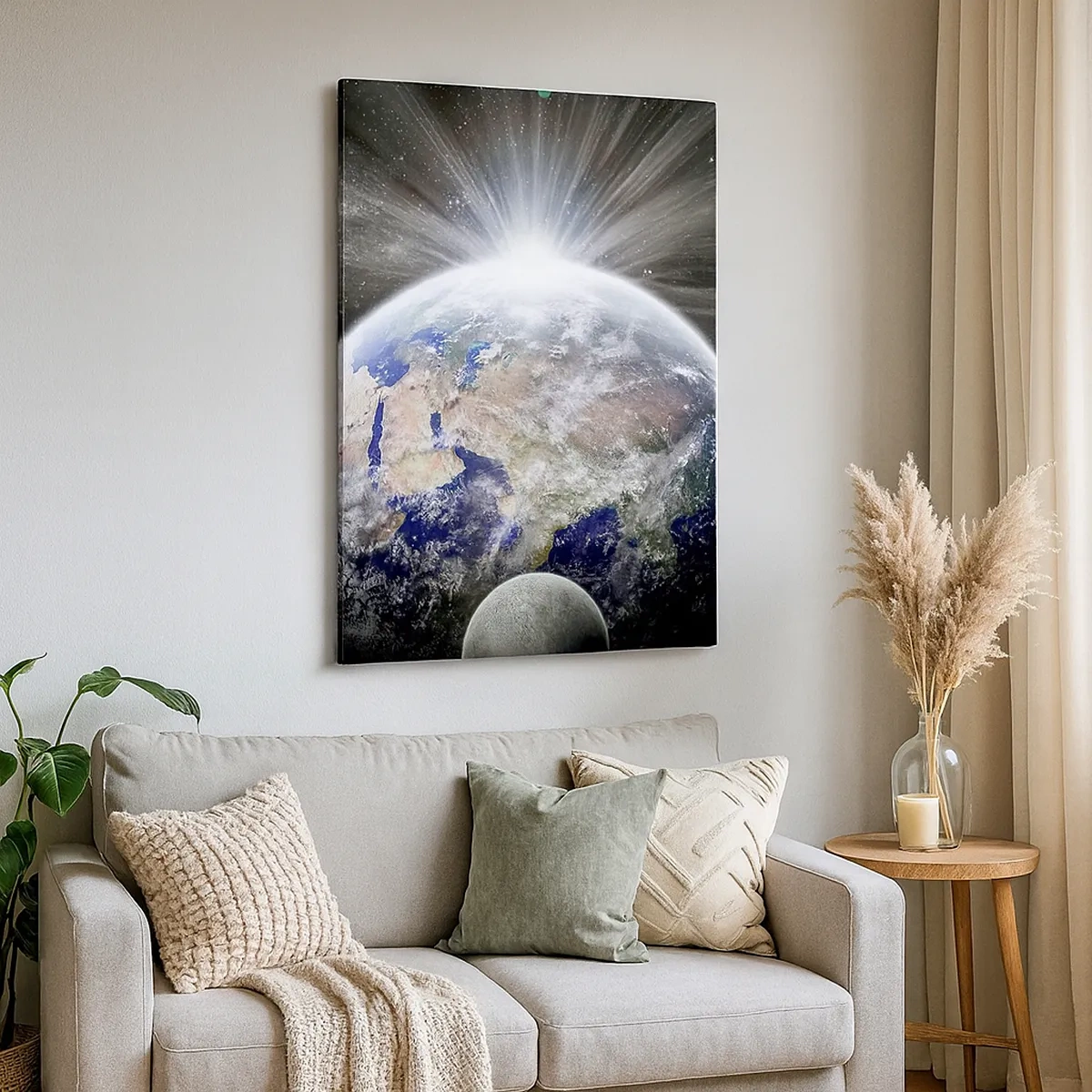 Quadro su tela - Stampe su Tela - Terra e Luna illuminate dal bagliore dello spazio - 50x70cm - In pieno splendore - Decorazione murale moderna per soggiorno e camera da letto ARTTOR