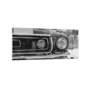 Quadro su vetro - Cofano di un'auto classica in bianco e nero - 120x50cm - A rotta di collo - Decorazione murale moderna per soggiorno e camera da letto ARTTOR