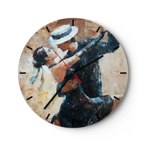 Orologio da parete - Orologio in Vetro - Una coppia che balla in abiti eleganti, con un cappello e una posa dinamica - 30x30cm - Alla Rodolfo Valentino - Decorazione murale moderna per soggiorno, cucina e camera da letto ARTTOR