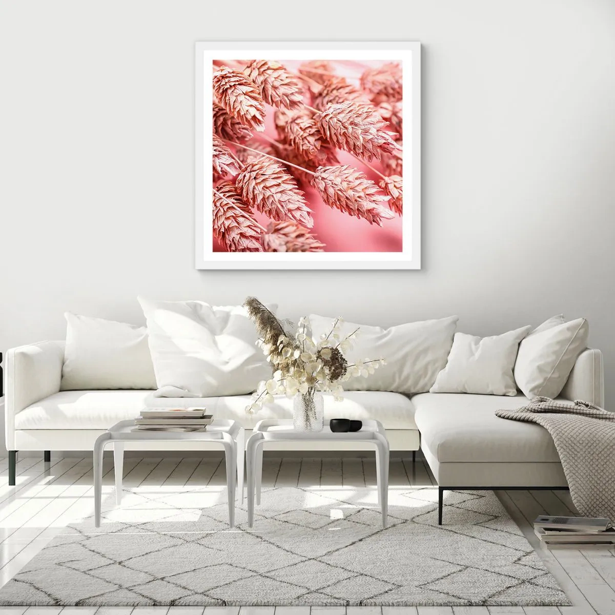 Poster in cornice bianca - Cascata di fiori in rosa - 40x40 cm