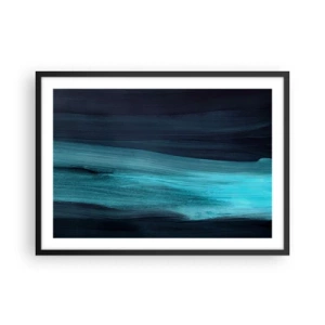 Poster in cornice nera - Sottili onde astratte in tonalità scure di blu - 70x50cm - Seguendo la corrente - Decorazione murale moderna per soggiorno e camera da letto ARTTOR