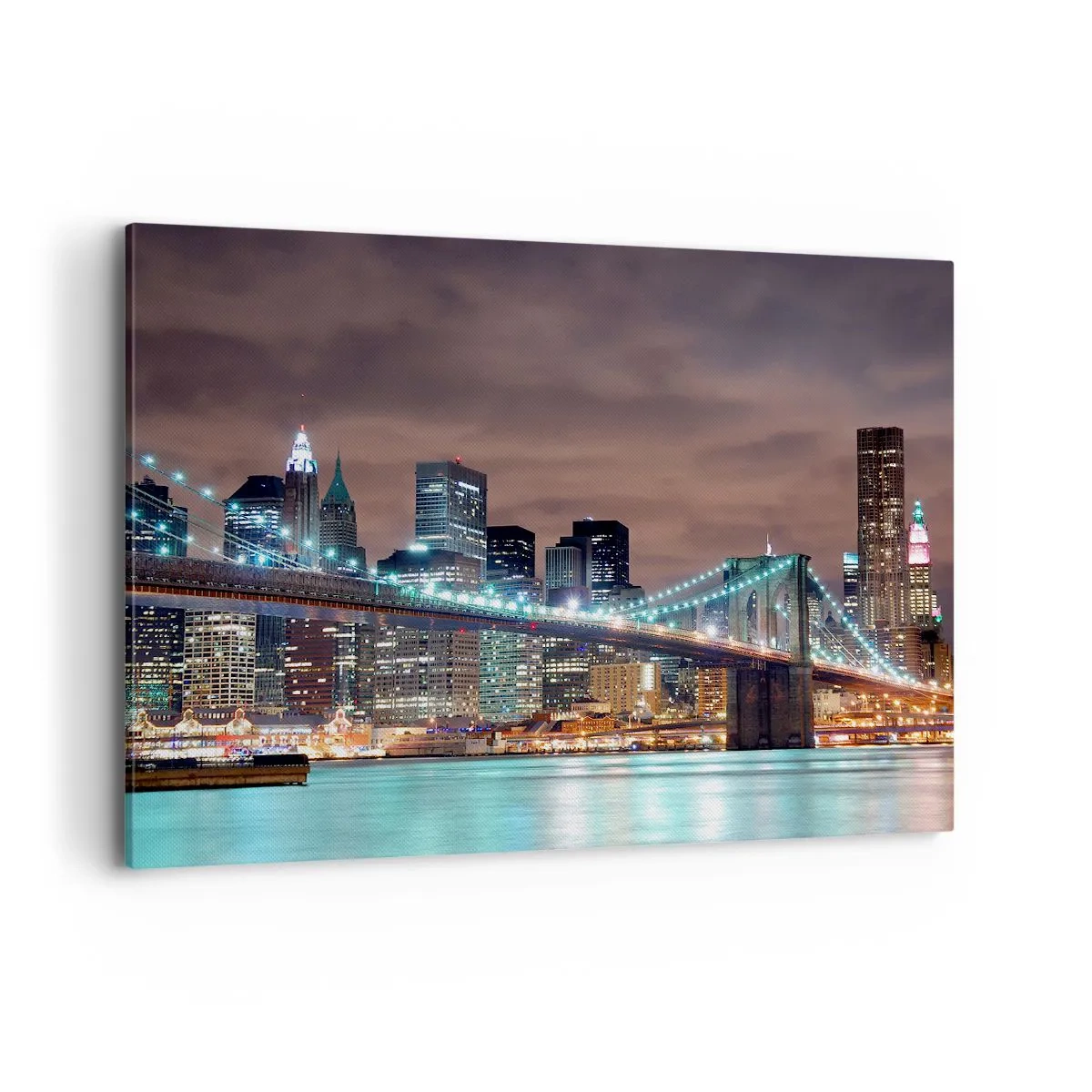 Quadro su tela - Stampe su Tela - Il ponte illuminato di notte sullo sfondo del panorama della città moderna - 100x70cm - Le luci della grande città - Decorazione murale moderna per soggiorno e camera da letto ARTTOR