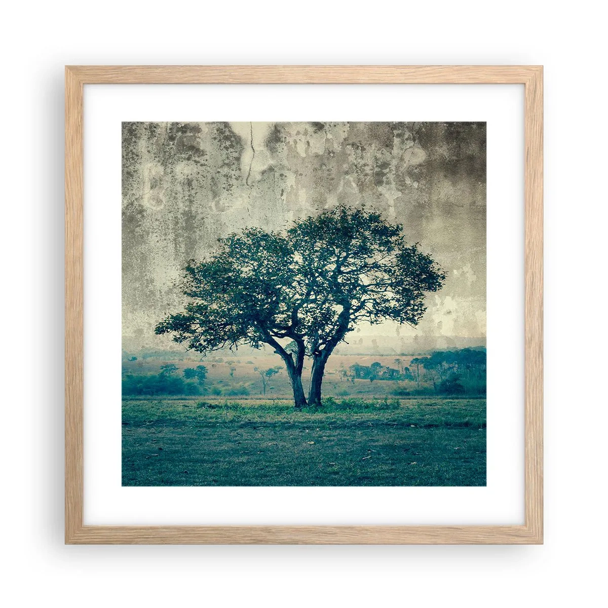 Poster in cornice rovere chiaro - Un melo su un prato blu? - 40x40 cm
