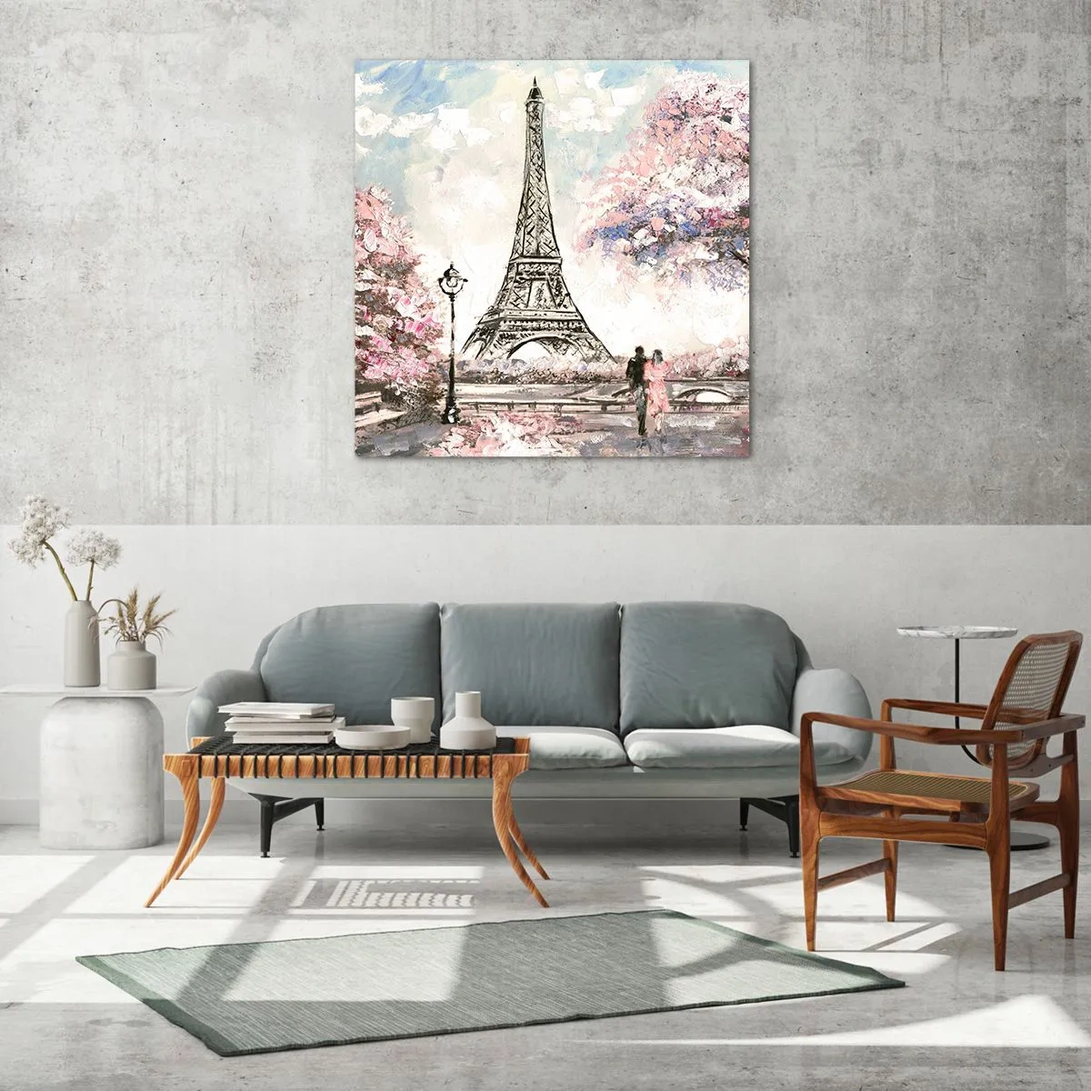 Quadro su vetro - Passeggiata a Parigi in aprile - 70x70 cm